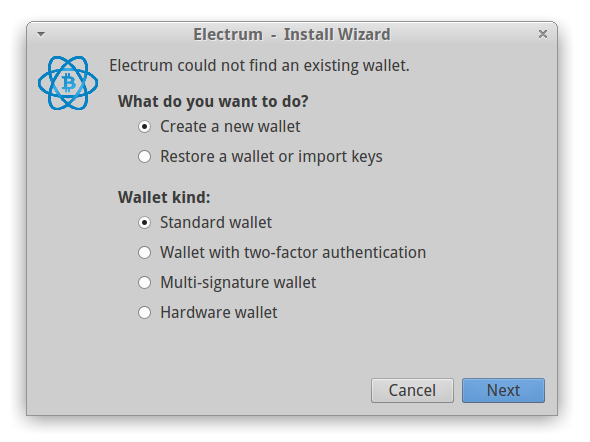 select type of Electrum wallet